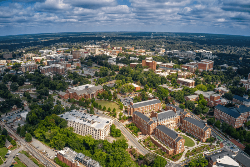 An aerial view of the University of Georgia in Athens, Georgia