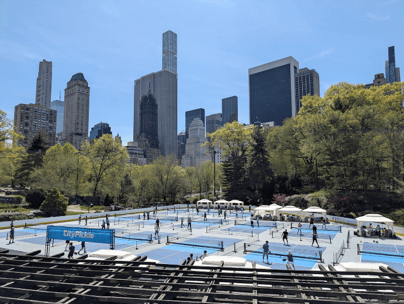 Teams play pickleball at the Wollman Rink in NYC