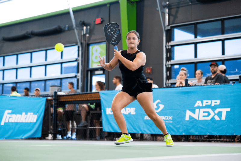 Brooke Revuelta competes in an APP pickleball tournament