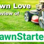 LawnStarter Review 2026: Is It Right for Your Yard? A red push lawn mower cutting a lush, bright green lawn, with the text "Lawn Love Review of" and the LawnStarter logo overlaid on the image.