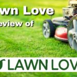 Lawn Love Review 2026: Is It Legit? A red push lawn mower cutting a lush, bright green lawn, with the text "Lawn Love Review of" and the Lawn Love logo overlaid on the image.
